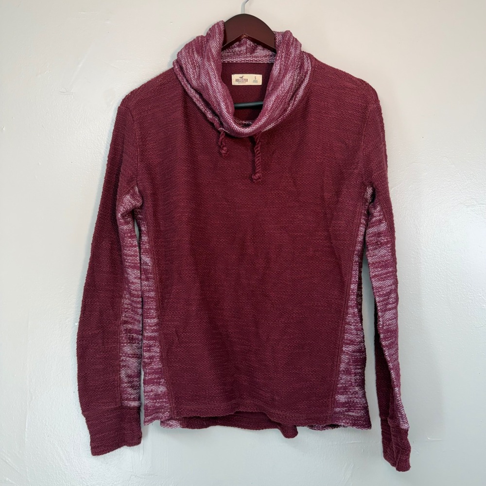Hollister Women Cowl Neck Pullover Sweater Burgundy Maroon Textured Knit Size S